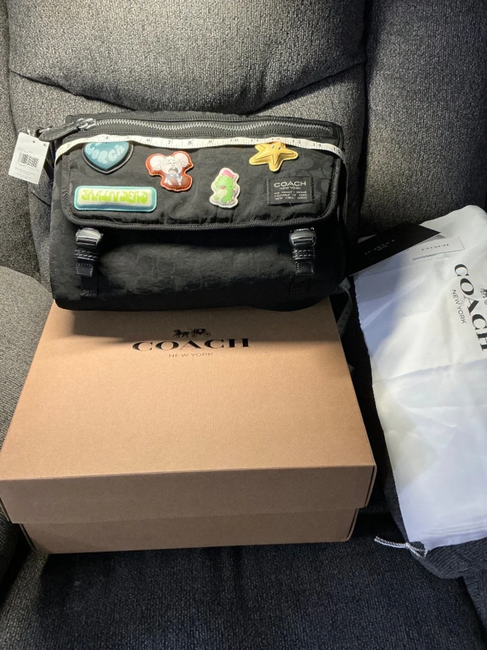 Coach Brain Dead Lane Messenger In Signature Nylon With Patches